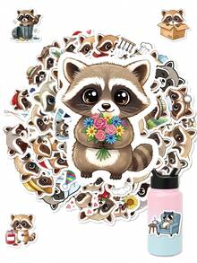 56Pcs Raccoon Journal Stickers, Cute Chat Theme Design, Hand-Drawn Motifs Of Hat-Wearing Raccoons, Naughty Expressions, For Bike, Books, Journal, Tumbler, Desktop Organizer, Skateboard, Document Box Decor - Multicolor - View 6