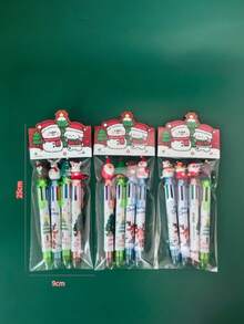 4支裝聖誕按壓式原子筆 可愛卡通聖誕老人多色中性筆，適用螢光標記與劃線 - 彩色 - 查看 5