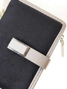 Dompet Pendek Wanita Bahan Lembut PU Suede dengan Desain Tepi Halus Patchwork Warna Kontras Gaya Baru Dompet Tempat Kartu Tas Terintegrasi Gesper Indah Kantong Kecil Genggam Dompet Koin dengan Resleting - MultiWarna - View 13