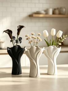 Twisted Ribbed Vase, Wavy Ruffled Vase, Modern Minimalist Decor, Living Room Bedroom Dining Table Office Aesthetic Centerpiece, Decorative Vase, Unique Artistic Sculpture Vase, Bohemian Style Home Desktop Decoration Ornament, Fashionable Gift Creative - A - View 8