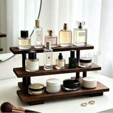 1 buah Organizer Parfum & Kosmetik Meja Kayu Vintage, Organizer Makeup Kayu Solid, Rak Display Berlapis, Organizer Parfum & Perawatan Kulit Meja Rias, Rak Penyimpanan Lipstik & Perhiasan untuk Pintu Masuk, Rak Penyimpanan Multifungsi - Coffee Brown - View 1