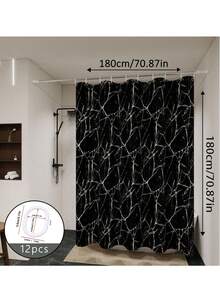 Tirai Mandi Motif Marmer Hitam Premium, Gaya Mewah, Mudah Dibersihkan, Tahan Lama, Tahan Air, Kedap Cahaya, Buram, Cocok Untuk Kamar Mandi, Hotel, Rumah, Sekolah, Tersedia Berbagai Ukuran, Dapat Diatur, Dengan Pengait - marmer hitam - View 7