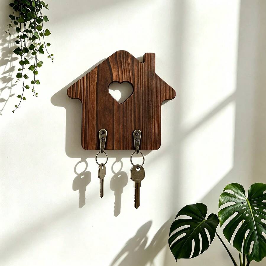 Wooden Key Holder With 2 Hooks, Wall MountedOrganizer Rack | Entryway,Front Door, Hallway, OfficeUse, Metal Hook Details,Decorative Touch, SturdySpace-Saving Design - View 1