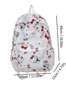 SANRIO Cute Mori Style Graffiti Kitty Backpack, Lightweight Breathable Student Wear-Resistant Burden-Reducing Shoulder Strap Large Capacity School Bag - A - View 4