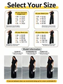 Women's Black Summer Round Neck Short Sleeve Pleated Casual Wide Leg Jumpsuit - Black - View 9