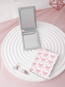 1PC Millennium Y2K Series Portable Vanity Mirror, Foldable Lightweight Ultra-Thin Convenient Hand Mirror, Durable PU Leather, Suitable For Multiple Scenarios And All People, Foldable Rectangular Mirror, Pocket Mirror, Fresh Heart Bow Cherry Pattern Design, Exquisite Delicate Structure, Durable Reliable Shockproof, Easy To Carry, Handheld Makeup Mirror, 180° Flip Cover, Multi-Functional Mini Mirror, Compact Mirror, Mirrors For Daily, Holiday, Birthday, Valentine's Day - Multicolor - View 2