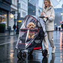 Universal Pet Stroller Rain Cover, Transparent Cat & Dog Rain Cover, Windproof, Snowproof, Waterproof Stroller Rain Cover, With Straps, Easy To Install, Suitable For Small And Medium-Sized Dog & Cat Strollers - Transparent - View 3