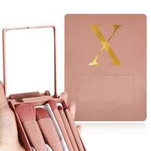 Portable Mini Makeup Brushes Set With Built‑In Mirror Case 5Pcs Travel ...
