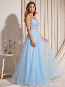 Spaghetti Strap Lace Prom Dress, Banquet Dresses Elegant Fall Wedding Party - Mint Blue - View 11