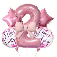 6pcs Pink Number Foil Balloon Set, 32 Inch Mylar Number Balloons With Bow Decoration, Happy Birthday And Star Balloons, Suitable For Girls Birthday, Baby Shower, Anniversary Background Decoration - Number Balloon Set - View 22