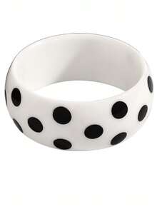 1pc Minimalist Fashionable Personalized Polka Dot Geometric Flat Round Resin Bracelet Suitable For Women's Daily, Vacation, Party Wear - White - View 6