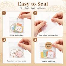 100pcs Transparent Baking Bags, Multiple Sizes, Clear Self-Sealing Cellophane Bags, Reusable Plastic Bags, Suitable For Party Gifts And More - Multicolor - View 3