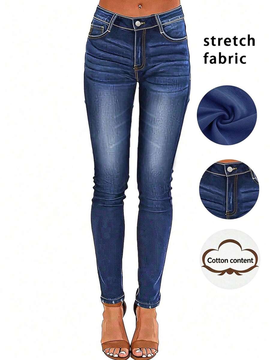 Casual Washed Stretch Slim Fit Jeans Spring Fall
