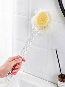 1pc Stylish Diamond Textured Double Sided Bath Brush, Long Handle & Soft Bristle Detail, Exfoliating Back Scrub & Massage Function, Back Bath Body Brush, For Home Bathroom Daily Shower Use, Bathroom Essentials For Body Skincare - Multicolor - View 14