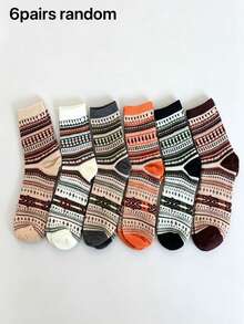 6 Pairs Men's Mid-Calf Socks, Retro Long Socks, American Patterned Socks For Boots, Autumn/Winter - Multicolor - View 7