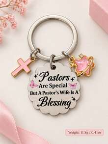 Pastor's Wife Keychain Cross Star Charm Blessing Quote Key Ring Appreciation Gift - Multicolor - View 8