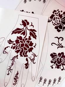 2pcs Brown Vintage Floral Henna Tattoo Set, Symmetrical Large Floral Mehndi Temporary Tattoos For Hands And Feet, Suitable For Music Festivals, Weddings, Eid Parties, Body Art, Formulated Without Henna - Brown - View 8