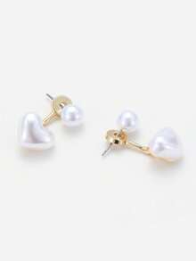 Sorayune 1 Pair Minimalist Heart-Shaped Pearl Earrings - White - View 6