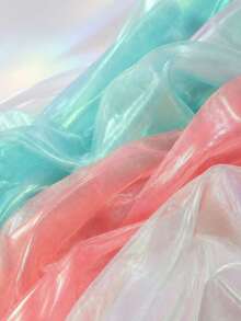 1 buah Kain Organza Berkilau, Kain Jaring Pasir Kaca Mengkilap Mutiara Pelangi untuk Kostum Panggung - merah semangka berkilauan - View 5