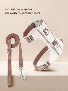 Summer Cat Harness And Leash Set, Reflective Cat Vest Harness, Adjustable Soft Breathable Taslon Fabric With Durable Polyester Webbing, Quick Release Buckle And Heavy Duty D-Ring, Suitable For Small Medium Large Cats, Outdoor Walking, Hiking Safety Design - Beige - View 3