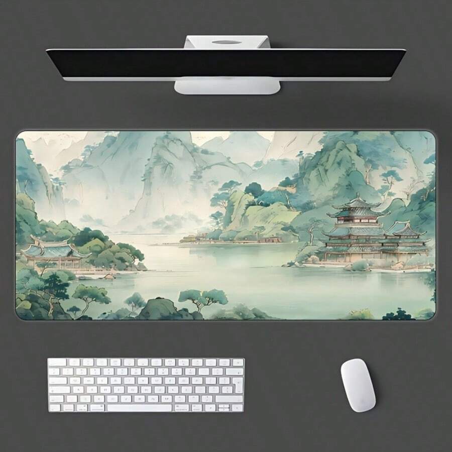 1pc Large Mouse Pad, Keyboard Pad, High-Quality Non-Slip Mouse Pad Suitable For Home And Office, High-Definition Color Printed Pattern, Chinese Style Landscape Scenery Pattern, E-Sports Gaming Large Mouse Pad, Durable Stitched Edge Treatment, It Can Also Be Used As A Gift, PC Accessory, Learning Accessory And Gaming Accessory, Landscape Mouse Pad - View 1