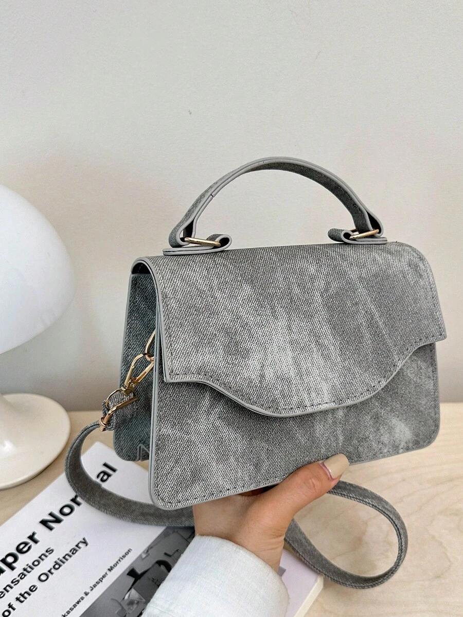 Vintage Flap Handbag, Minimalist Handle Small Square Bag, Women's ...