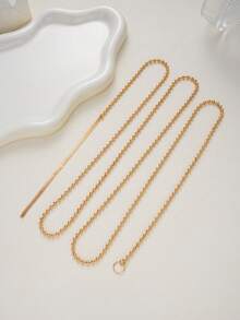 1pc European & American Vintage Textured Hammered Asymmetric Oval Metal Pendant Y-Shaped Tassel Collarbone Chain Niche High-End Long Necklace - Gold - View 2