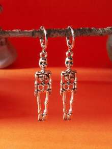 2pcs Halloween Skeleton/Bone Design Earrings, Suitable For Holiday Wear - Silver - View 5