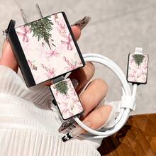 4pcs 2D Flat Design Bow Christmas Tree Phone Charger Protector Set, Charger Head Cover + Cable Protector + Storage Rope, Compatible With IPhone 20W/18W Charger - Multicolor - View 2