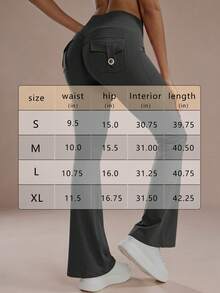 6pecil Women's Grey Flared Yoga Pants, With Button Pockets, V-Waist Hip-Lifting Flared Leg, Ruched Butt-Shaping Fitness Pants, Autumn/Winter Sports Style - Grey - View 4