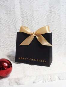 10pcs Merry Christmas Mini Gift Bags With Ribbon, Black Green Red 3 Colors, Gold Foil Letters, Easy Assembly, Suitable For Party Favors, Chocolates, Candies, Cookies, Jewelry And Small Gifts, Holiday Gift Packaging - Multicolor - View 8