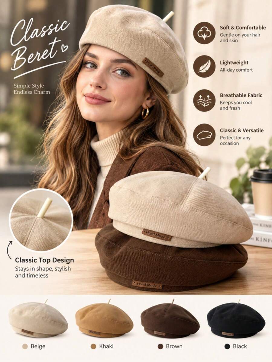 Maillard Style Beret Hat Women's Autumn/Winter Japanese Retro Multi-Functional Letter Design Face-Shaping Octagonal Pumpkin Hat (Due To Lighting, The Actual Product May Have Slight Color Difference From The Image) - Multi-color - View 1