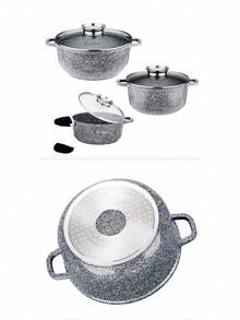 EliteHoff 17-Piece Marble Non-Stick Cookware Set With Glass Lids And Kitchen Accessories, Induction Compatible, Black Or Grey - View 8