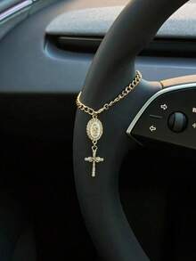 1pc Steering Wheel Decor, 15cm Adjustable Length, Minimalist, Cute, Creative Rosary Bead Car Pendant Accessory, Unique Fashion Car Hanging Decoration - A - View 2