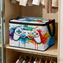 1PC Game Controller Graffiti Print Storage Bin With Handles, Large Capacity Organizer Box With Sturdy Zipper, Ideal For Closet, Under Bed And Moving Storage - Multicolor - View 4