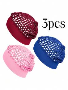 3Pcs Mesh Hair Net With Soft Wide Headband For Women, Stretch Crochet Snood Hair Cover, Reusable Hair Wrap For Braids & Natural Hair - 3-pack Screw-on Mesh Caps - View 9