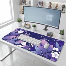 Purple Floral Pattern Gaming Mouse Pad, Non-Slip Rubber Desk Mat, Smooth Glide Surface, Suitable For Computer Laptop Office Home, Elegant Abstract Art Decor, Back To School Supplies - B - View 1