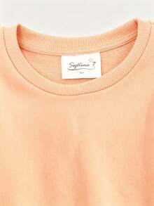 Cotton Girls' Crew Neck Sweatshirt, Loose Fit For Autumn And Winter, Cute Sweet Girl's Preppy Style - Hami Melon Orange - View 7