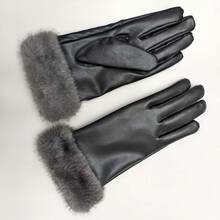 1 Pair Women's 2-Color Leather-Texture Full-Finger Gloves, Soft Faux Fur Cuff Design, Elegant Autumn/Winter Fashion Accessory, Suitable For Commuting, Driving And Daily Wear - Multicolor - View 11