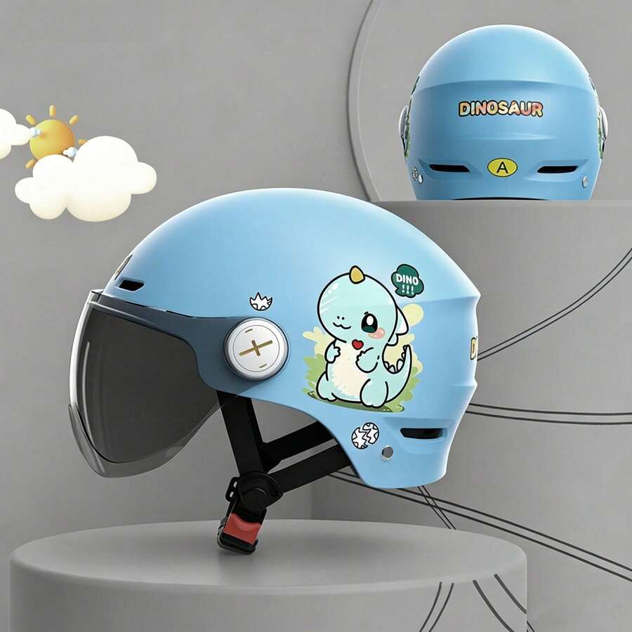 Casco infantil dinosaurio 4-16 años, protección ABS-EPS, ligero, transpirable y regulable para bicicleta y patinete - Celeste - Ver 1