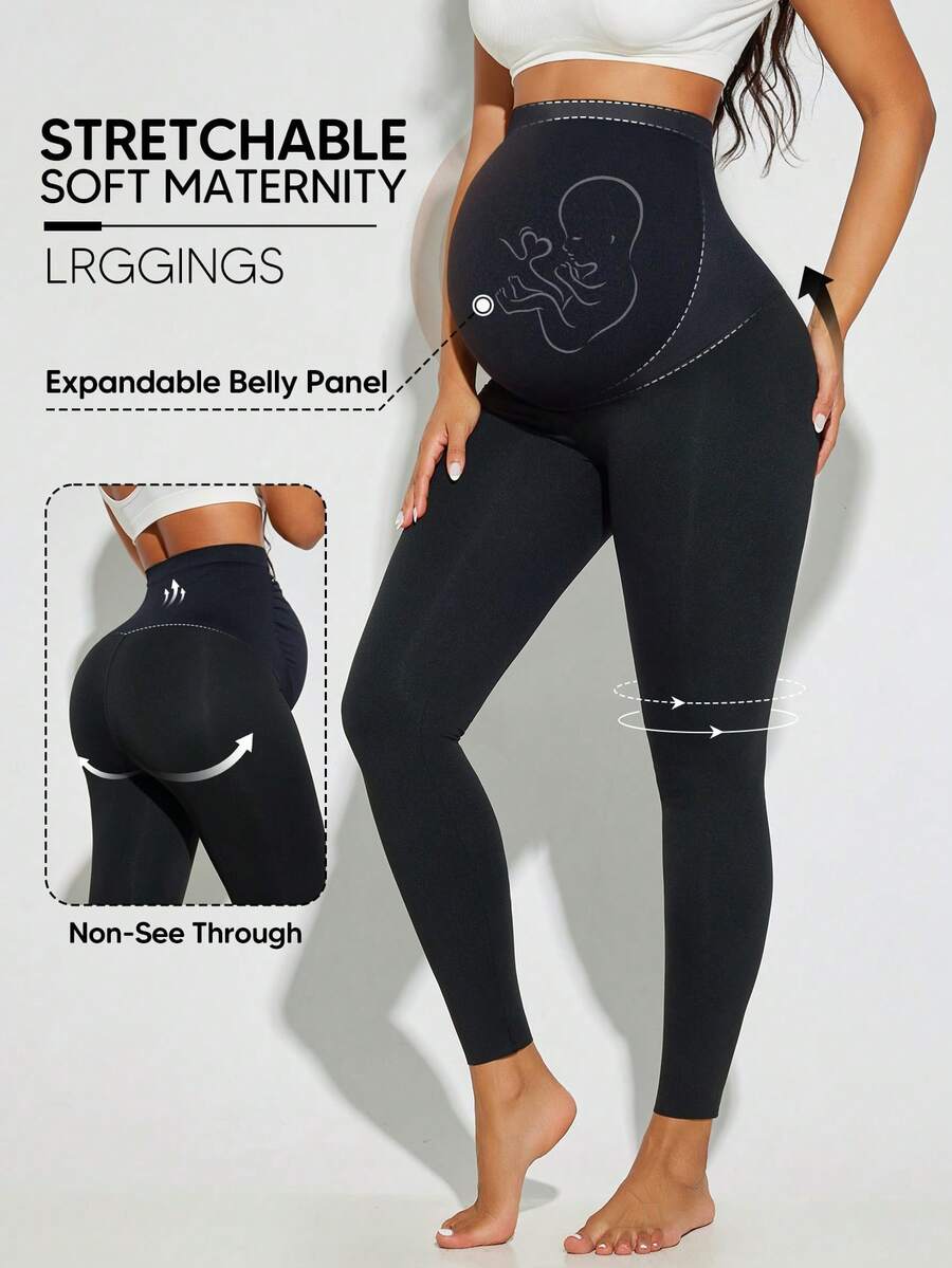 Maternity Leggings, High Waist Design, Soft As Butter, Suitable For Sports, Yoga And Various Occasions Black Spring Fall - Black - View 1