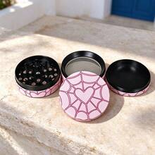 1PC Pink Heart Spider Web Pattern 50MM 4-Layer Grinder, Girly Cartoon Zinc Alloy Grinder, Highly Attractive Portable Metal Herb Grinder, Smoking Accessories - View 6