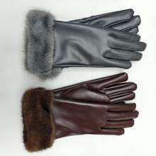 1 Pair Women's 2-Color Leather-Texture Full-Finger Gloves, Soft Faux Fur Cuff Design, Elegant Autumn/Winter Fashion Accessory, Suitable For Commuting, Driving And Daily Wear - Multicolor - View 6