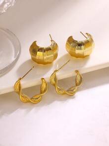 1 Pair Fashion Irregular C Shaped Earrings For Women Gold Color Stainless Steel Geometry Wave Earring Wedding Party Jewelry Gifts - Multicolor - View 11