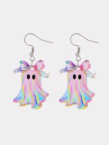 2D Colorful Bow Acrylic Pendant Earrings, 2D Flat Design, Stainless Steel Ear Hooks, Suitable For Daily Wear And Parties - Colorful Bow Ghost - View 1