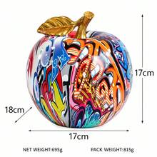 1PC-Colorful Graffiti Apple Statue, Unique Modern Art Home Decor, Creative Desktop Ornament With Glossy Finish, Eye Catching Tabletop Decoration For Office Shelf Bedroom, Gift Idea, Holiday Present, Housewarming Gift - Multicolor - View 13