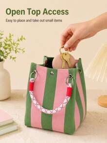 Space-Saving Storage And Organization, Bright Color Ergonomic Multi-Function Storage Bag, Knitted Striped Handbag, Suitable For Fashion Enthusiasts, Convenient For Daily Use, Can Store Small Items And Desktop Accessories, Multi-Function Storage Bag - Multicolor - View 2