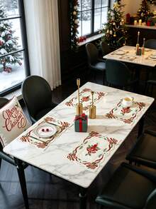 1pc 100% Polyester Embroidered Lace Christmas Table Runner With Tassels, Semi-Transparent Bell Flower Pattern, Christmas Tabletop Decor - Multicolor - View 4