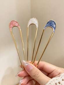 2pcs/Set Luxury Metal U-Shaped Hair Sticks Combination, Multi-Color Drip Oil Design, Women's Back-Of-Head Bun Styling Tool, Simple Versatile Hair Accessory - Multicolor - View 4