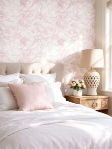 1 Roll Self-Adhesive Wallpaper, PVC Self-Adhesive Wall Decor Sticker, Light Pink Line Drawing Floral Pattern, Matte Waterproof Home Decor, Removable And Repositionable, Freely Cuttable, Suitable For Bedroom, Entrance, Living Room, Wardrobe, Cabinet And Furniture Renovation. Perfect For DIY Home Decor, Temporary Room Decoration For Renters, Quick Wall Refresh, Easy To Wipe Clean, No Residue When Removed. - 1PC - View 2